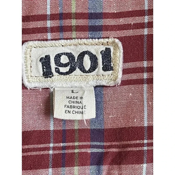1901 Nordstrom‎ Men’s Polo L Plaid Red Button Down Shirt Long Sleeve 100% Cotton - Picture 3 of 7